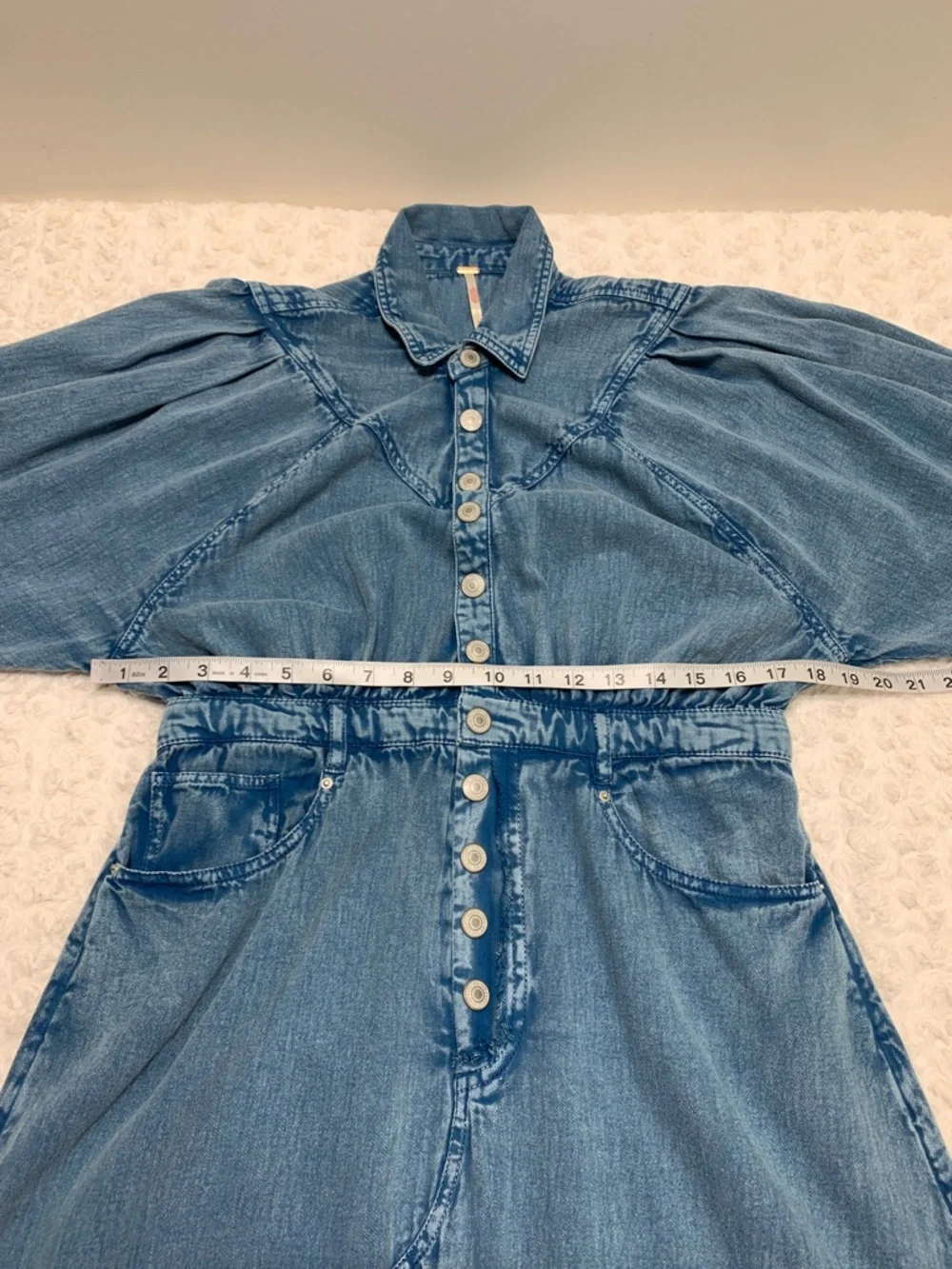 Free People Mad Love Denim Midi Shirt Dress in Skyfall Sz Large